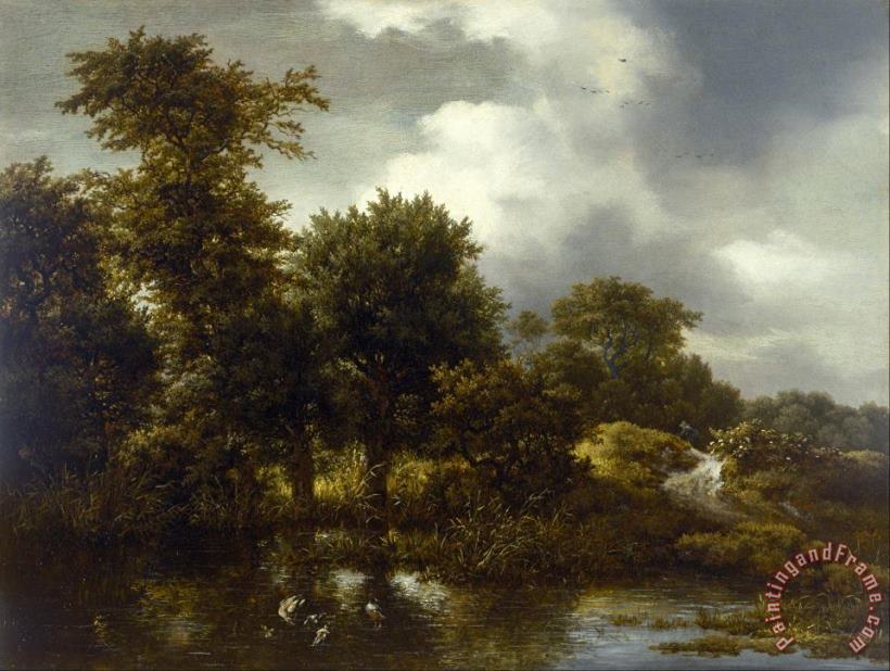 A Wooded Landscape with a Pond painting - Jacob Isaacksz. van Ruisdael A Wooded Landscape with a Pond Art Print
