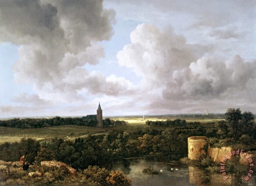 Landscape with Ruined Castle And Church painting - Jacob Isaacksz. Van Ruisdael Landscape with Ruined Castle And Church Art Print