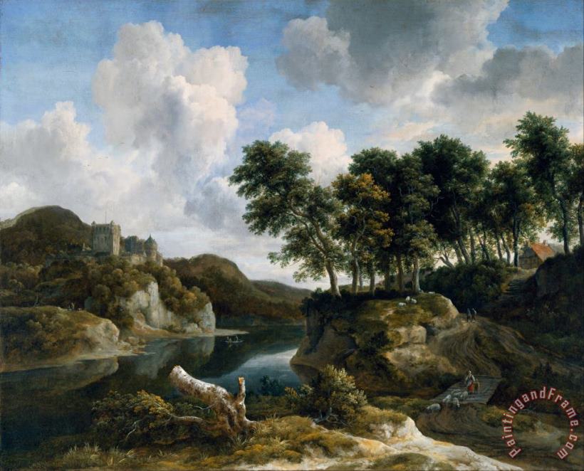 Jacob Isaacksz. van Ruisdael River Landscape with a Castle on a High Cliff Art Print