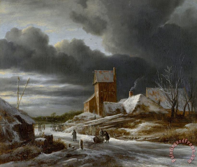 Winter Landscape painting - Jacob Isaacksz. Van Ruisdael Winter Landscape Art Print