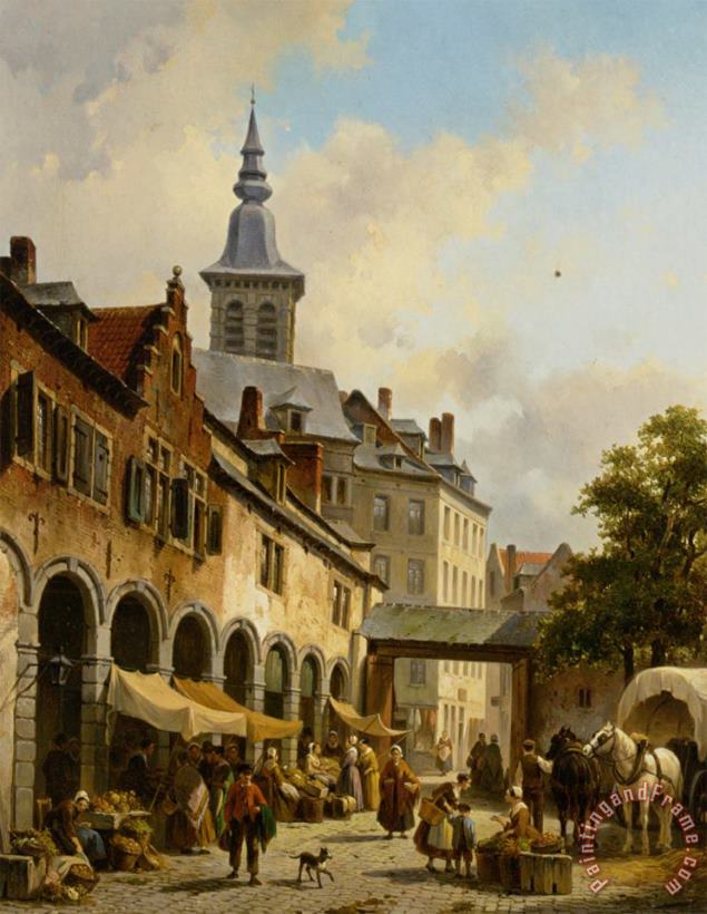 Jacques Carabain A Busy Market on a Town Square Art Print