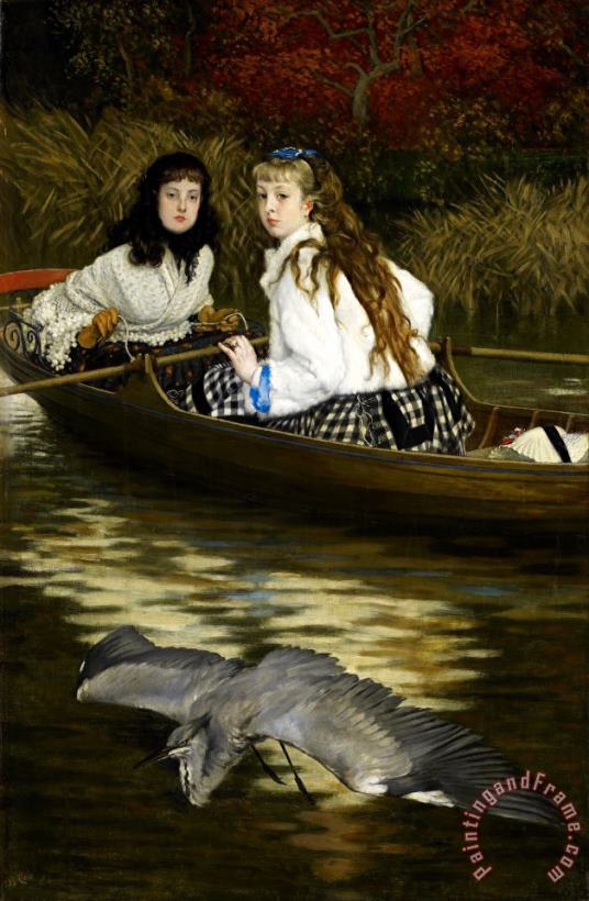 On The Thames, a Heron painting - Jacques Joseph Tissot  On The Thames, a Heron Art Print