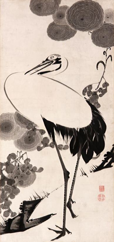 Jakuchu Cranes Art Print