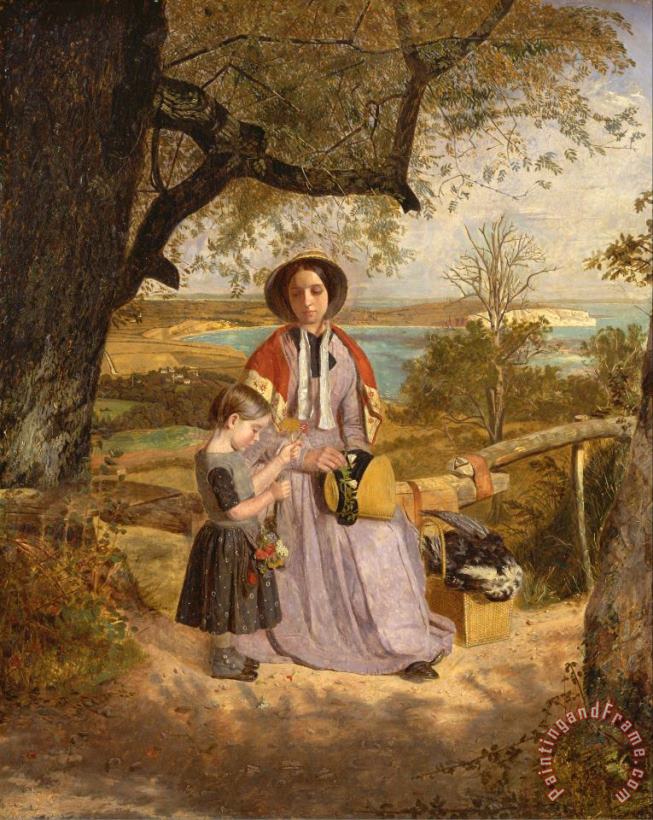 Mother And Child by a Stile, with Culver Cliff, Isle of Wight, in The Distance painting - James Collinson Mother And Child by a Stile, with Culver Cliff, Isle of Wight, in The Distance Art Print
