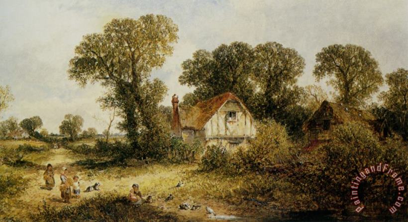 Childrem by a Country Cottage painting - James Edwin Meadows Childrem by a Country Cottage Art Print