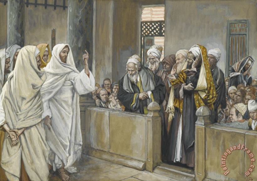 The Chief Priests Ask Jesus by What Right Does He Act in This Way painting - James Jacques Joseph Tissot The Chief Priests Ask Jesus by What Right Does He Act in This Way Art Print