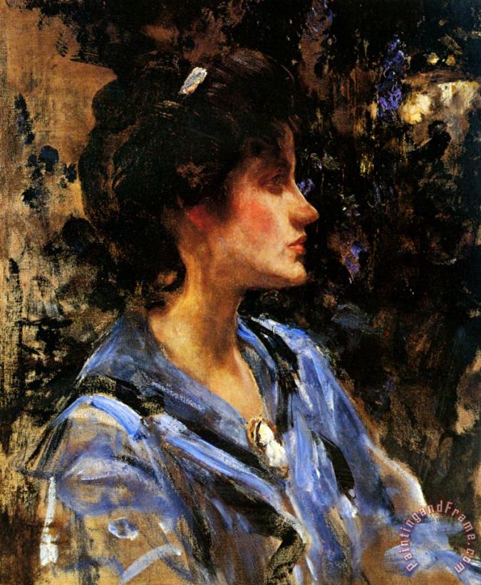 James Jebusa Shannon Young Woman in Blue Miss H. Strom Art Painting