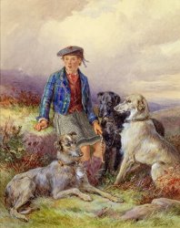 James Jnr Hardy Scottish Boy with Wolfhounds in a Highland Landscape