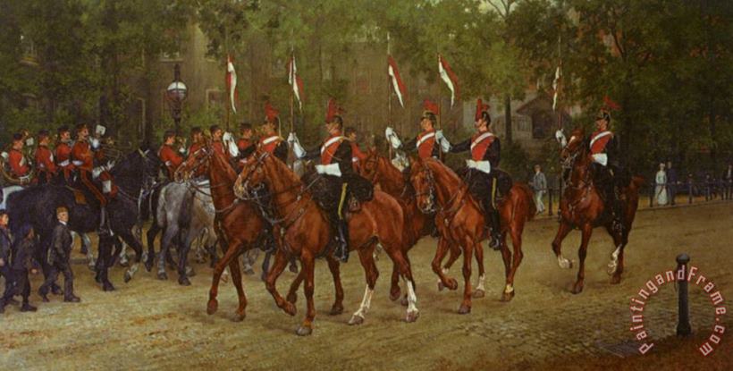 12th Lancers Saluting The Band of The 2nd Lifeguards painting - James Prinsep Beadle 12th Lancers Saluting The Band of The 2nd Lifeguards Art Print