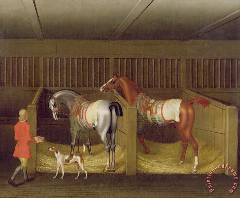The Stables and Two Famous Running Horses belonging to His Grace - the Duke of Bolton painting - James Seymour The Stables and Two Famous Running Horses belonging to His Grace - the Duke of Bolton Art Print