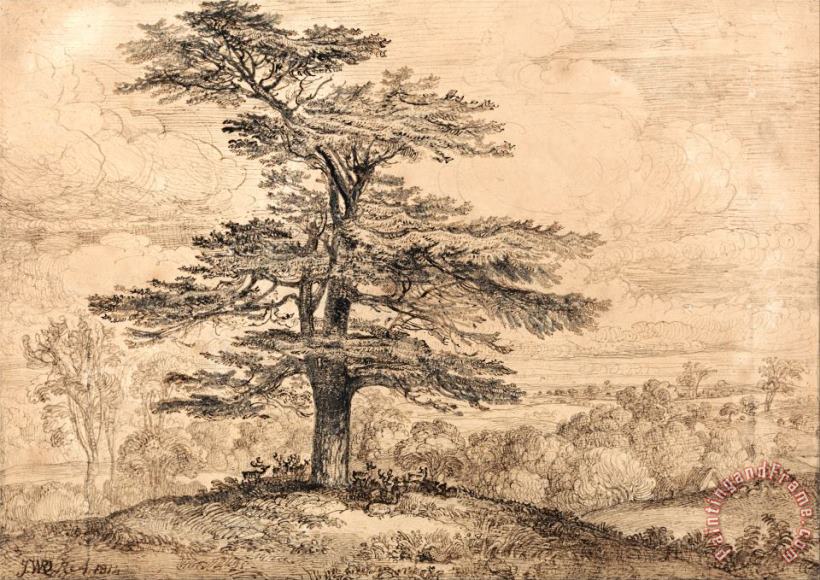 James Ward A Cedar on a Rise with a Herd of Deer Grouped Beneath Its Shade Art Print
