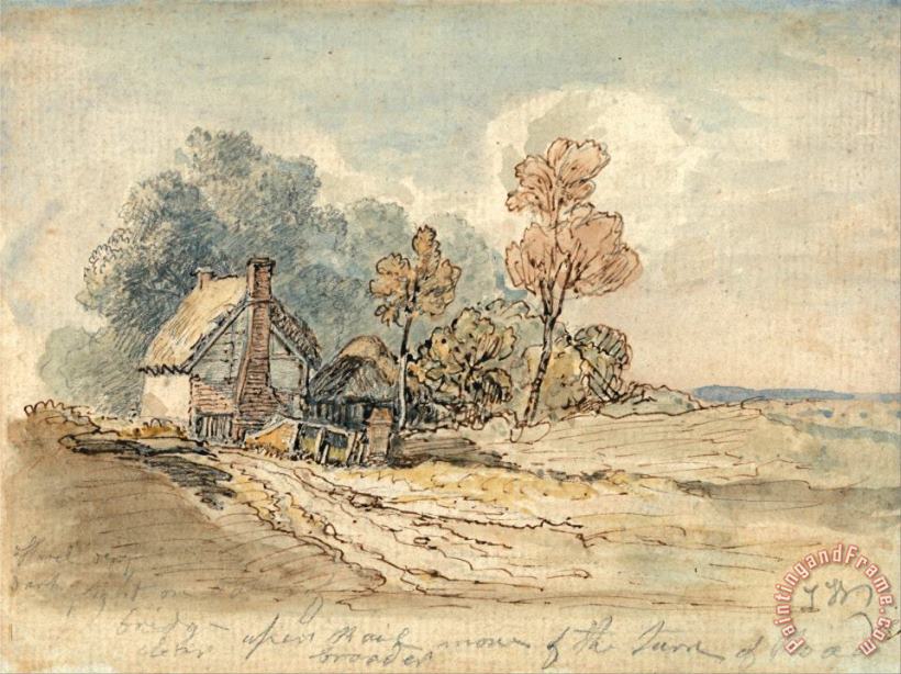 James Ward A Thatched Cottage And Trees at The Turn of a Country Road Art Painting