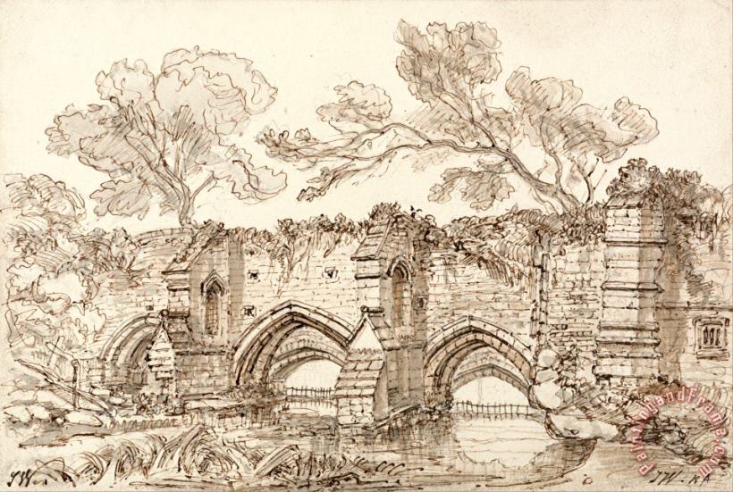 The Old Double Bridge, Bury St. Edmunds painting - James Ward The Old Double Bridge, Bury St. Edmunds Art Print