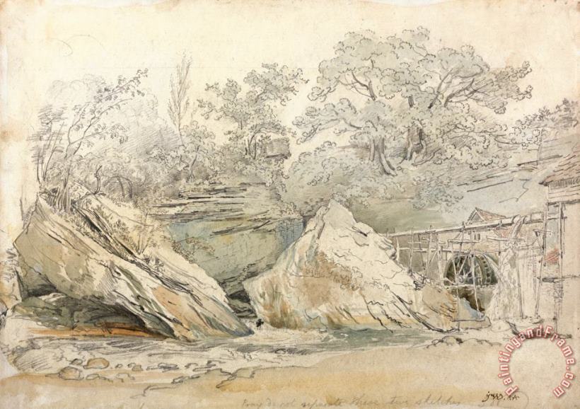 James Ward Watermill in a Rocky Landscape Art Print