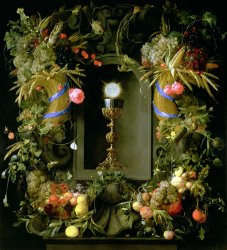 Jan Davidsz de Heem Communion cup and host encircled with a garland of fruit