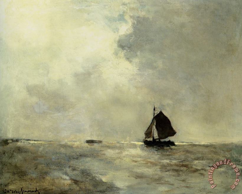 Jan Hendrik Weissenbruch Sailing Boat in Choppy Seas Art Painting
