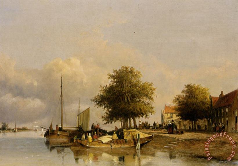 Townsfolk on a Quay, Wijk Bij Duursrede painting - Jan Hendrik Weissenbruch Townsfolk on a Quay, Wijk Bij Duursrede Art Print