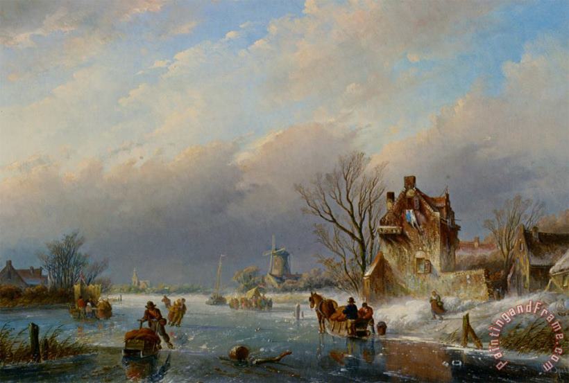 Jan Jacob Coenraad Spohler Figures on The Ice in a Winter Landscape Art Print