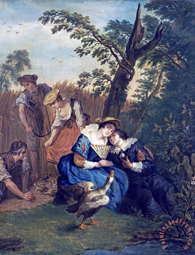 A Courting Couple Beneath a Tree painting - Jan Josef Horemans the Younger A Courting Couple Beneath a Tree Art Print
