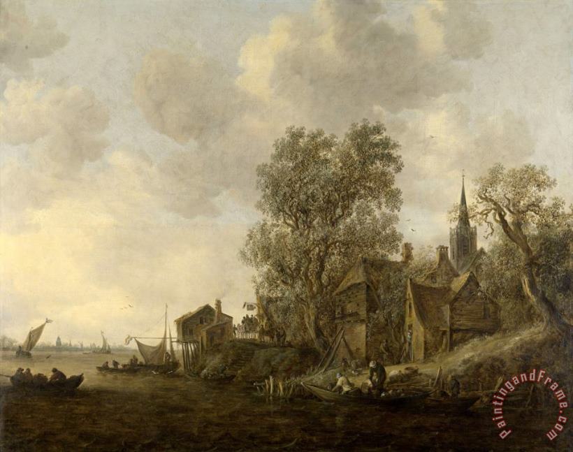 Jan Josefsz Van Goyen View of a Village on a River Art Painting