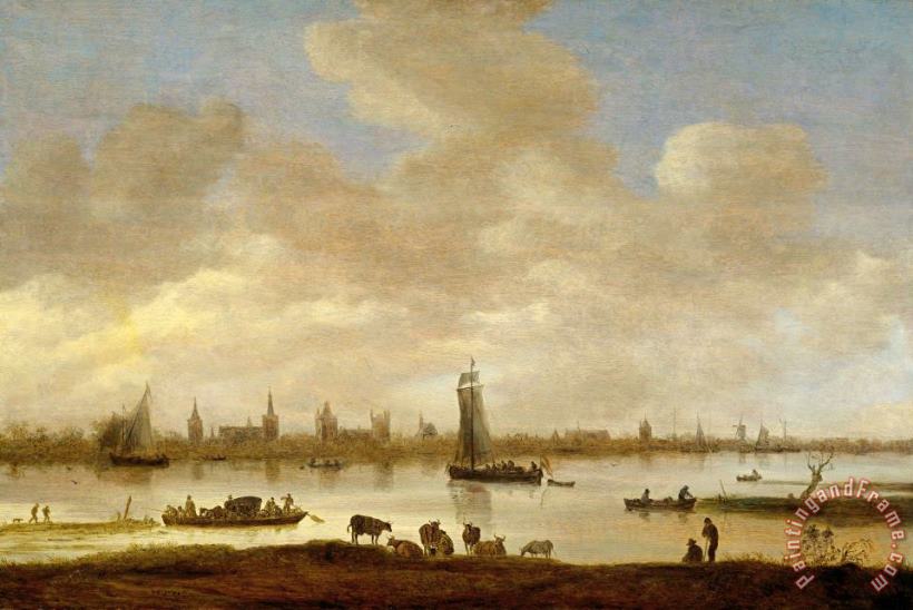 Jan Josefsz Van Goyen View of an Imaginary Town on a River with The Tower of Saint Pol in Vianen (river Landscape with View of Vianen) Art Print