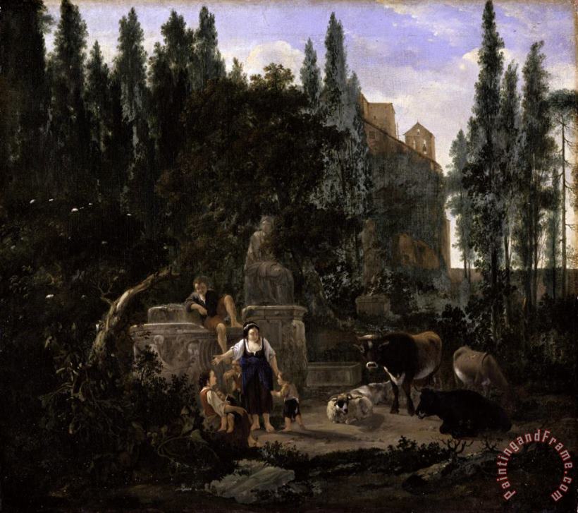 An Italian Landscape with Figures And Cattle painting - Jan Lapp An Italian Landscape with Figures And Cattle Art Print