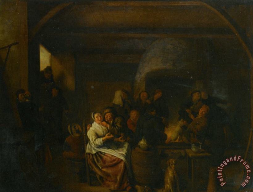 Jan Miense Molenaer The Interior of a Tavern with Peasants Cavorting And Drinking Art Painting