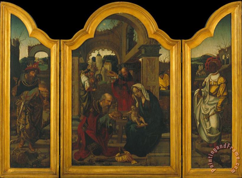 Triptych with The Epiphany painting - Jan Van Dornicke Triptych with The Epiphany Art Print