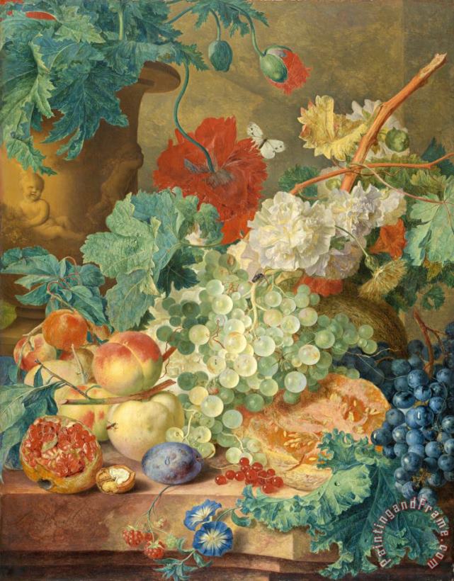 Jan Van Huysum Still Life with Flowers And Fruit Art Painting
