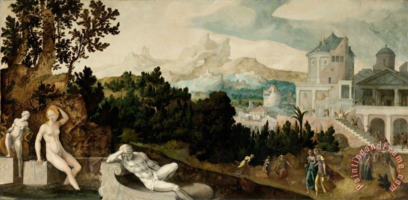 Landscape with Bathsheba painting - Jan Van Scorel Schoorl Landscape with Bathsheba Art Print