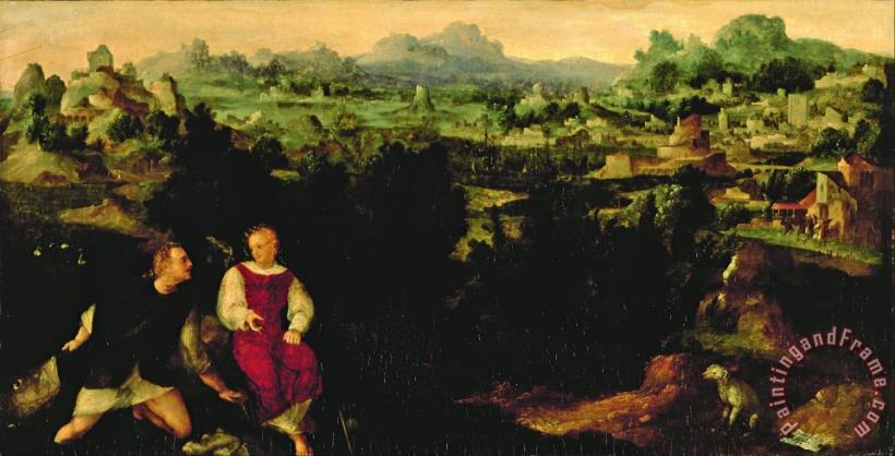 Landscape with Tobias And The Angel painting - Jan van Scorel Schoorl Landscape with Tobias And The Angel Art Print