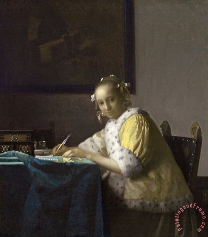 A Lady Writing painting - Jan Vermeer A Lady Writing Art Print
