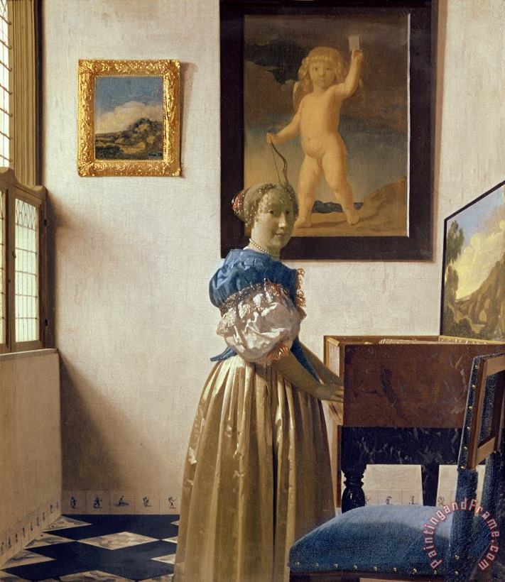 Jan Vermeer Lady standing at the Virginal Art Painting