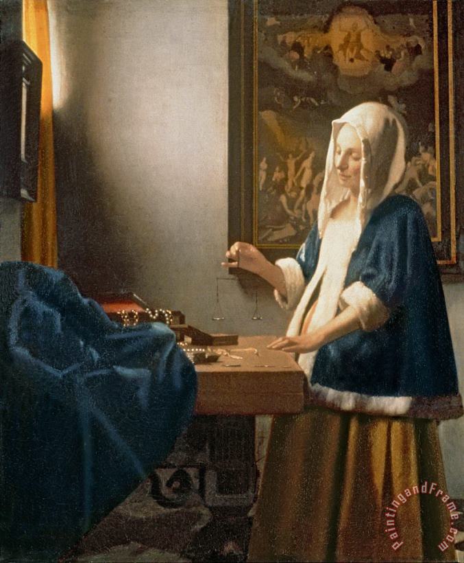 Woman Holding a Balance painting - Jan Vermeer Woman Holding a Balance Art Print