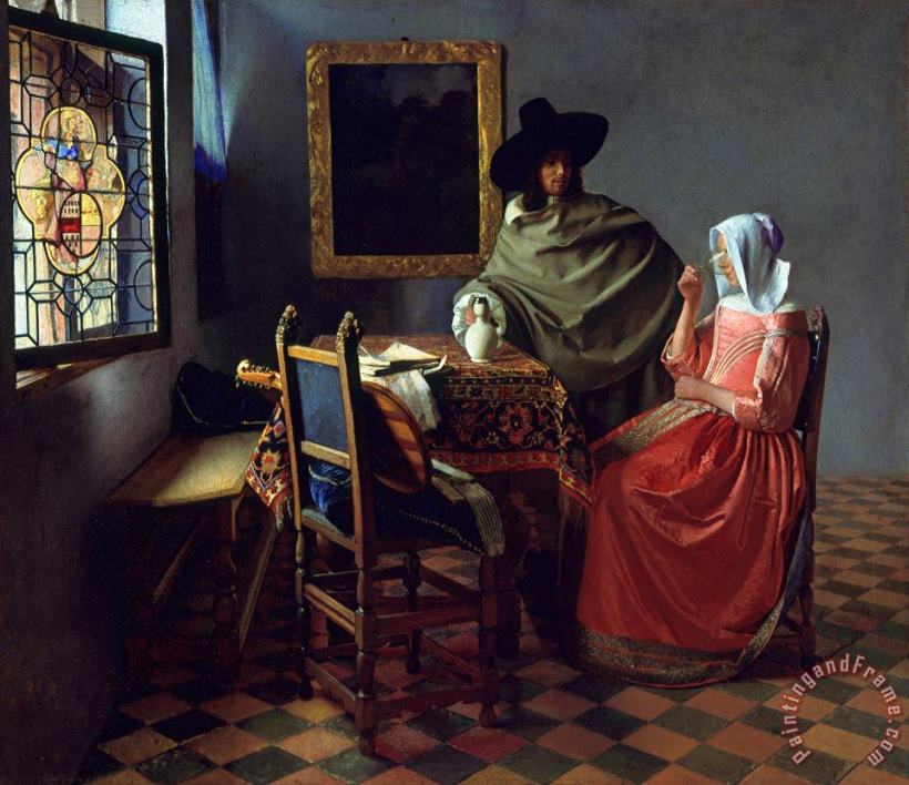 Jan Vermeer van Delft The Glass of Wine Art Painting