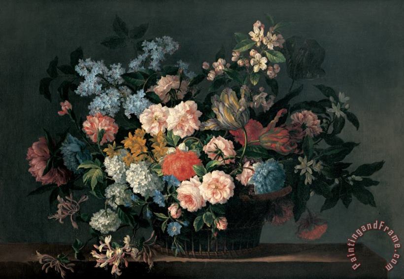 Jean-Baptiste Monnoyer Still life with basket of flowers Art Painting