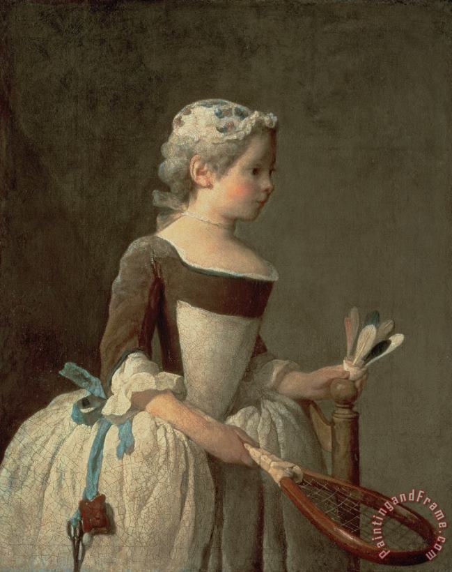 Girl with Racket and Shuttlecock painting - Jean-Baptiste Simeon Chardin Girl with Racket and Shuttlecock Art Print