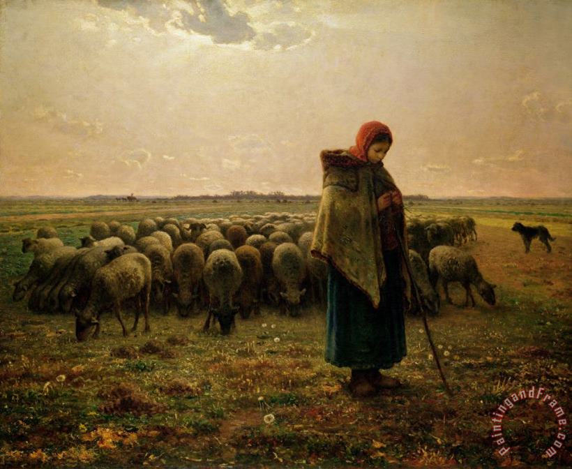 Shepherdess with her Flock painting - Jean-Francois Millet Shepherdess with her Flock Art Print