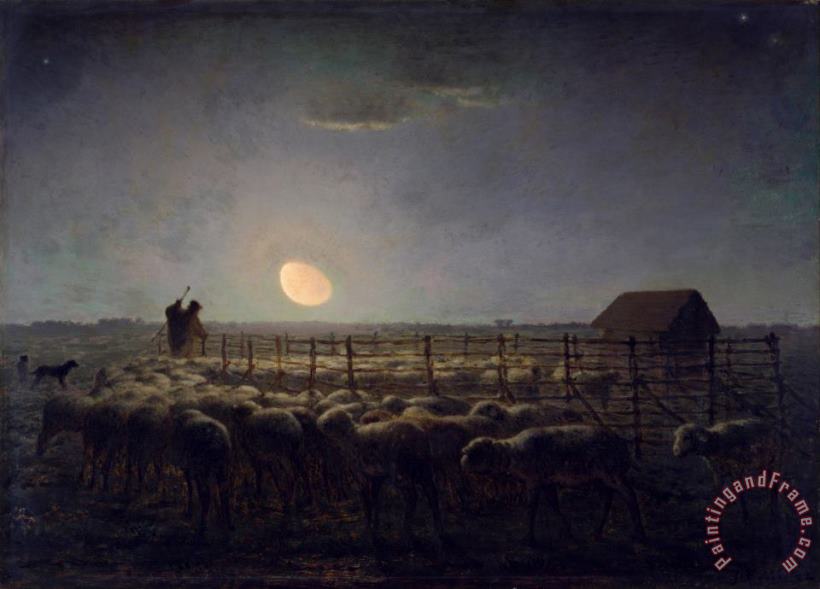 The Sheepfold, Moonlight painting - Jean-Francois Millet The Sheepfold, Moonlight Art Print