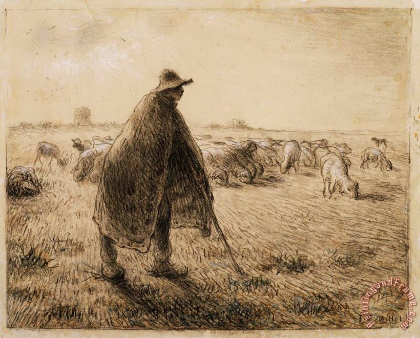 The Shepherd painting - Jean-Francois Millet The Shepherd Art Print