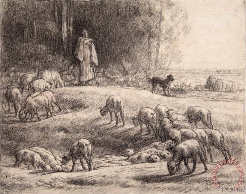 The Shepherdess painting - Jean-Francois Millet The Shepherdess Art Print