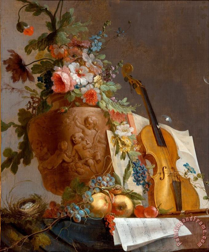 Still Life with Flowers And a Violin painting - Jean-Jacques Bachelier Still Life with Flowers And a Violin Art Print