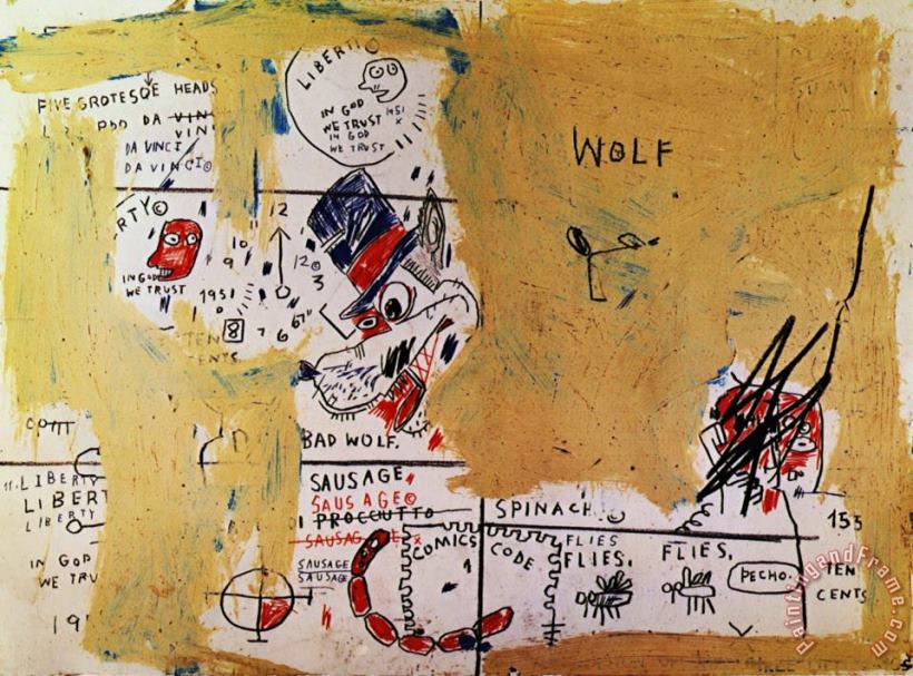 Jean-michel Basquiat Wolf Sausage Art Painting