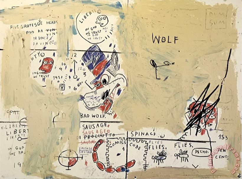 Wolf Sausage, 1982 2019 painting - Jean-michel Basquiat Wolf Sausage, 1982 2019 Art Print