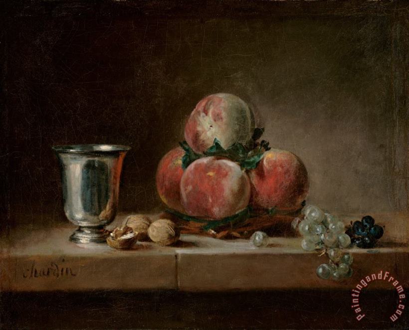 Jean-Simeon Chardin Still Life with Peaches, a Silver Goblet, Grapes, And Walnuts Art Painting