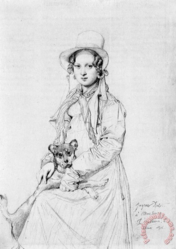 Jean Auguste Dominique Ingres Mademoiselle Henriette Ursule Claire, Maybe Thevenin, And Her Dog Trim Art Painting