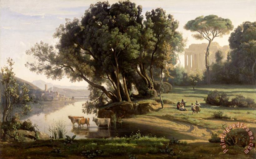 Jean Baptiste Camille Corot Italian Landscape (site D'italie, Soleil Levant) Art Painting