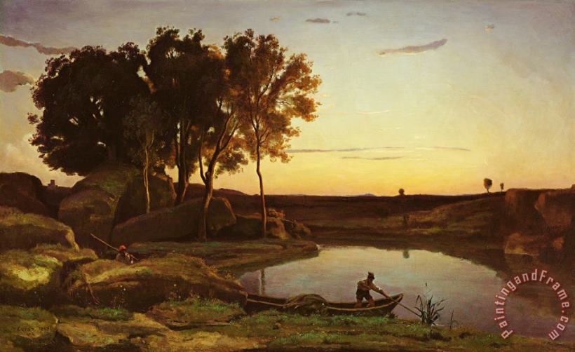 Jean Baptiste Camille Corot Landscape with Lake And Boatman Art Painting