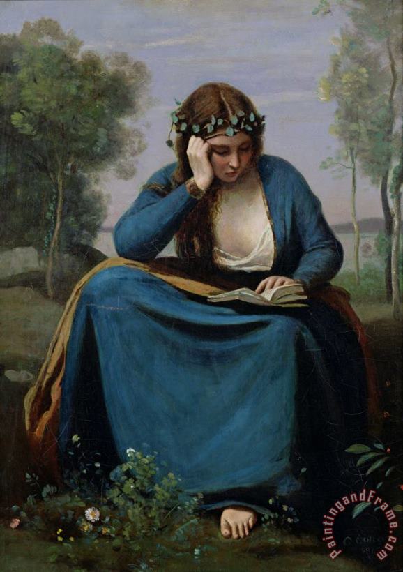 Jean Baptiste Camille Corot The Reader Crowned with Flowers Art Painting