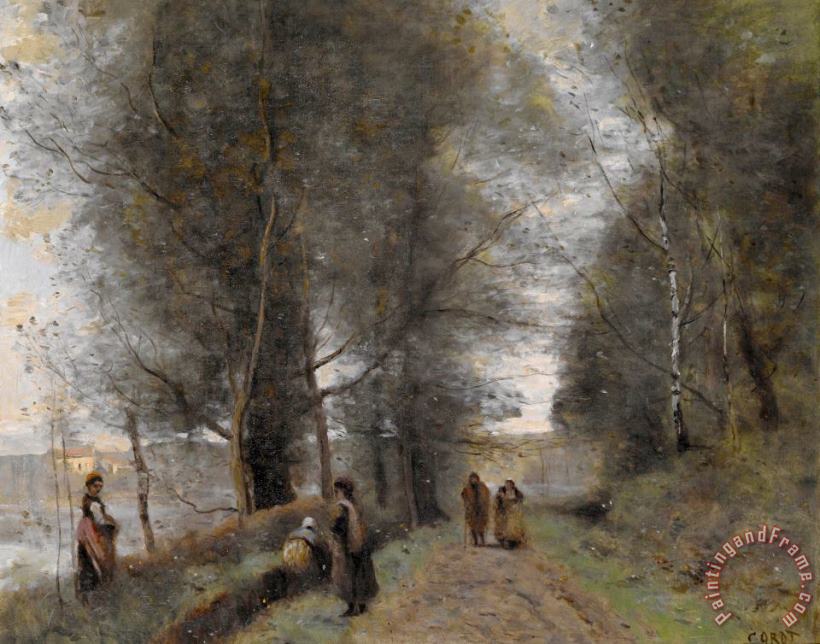 Ville D'avray, Woodland Path Bordering The Pond painting - Jean Baptiste Camille Corot Ville D'avray, Woodland Path Bordering The Pond Art Print